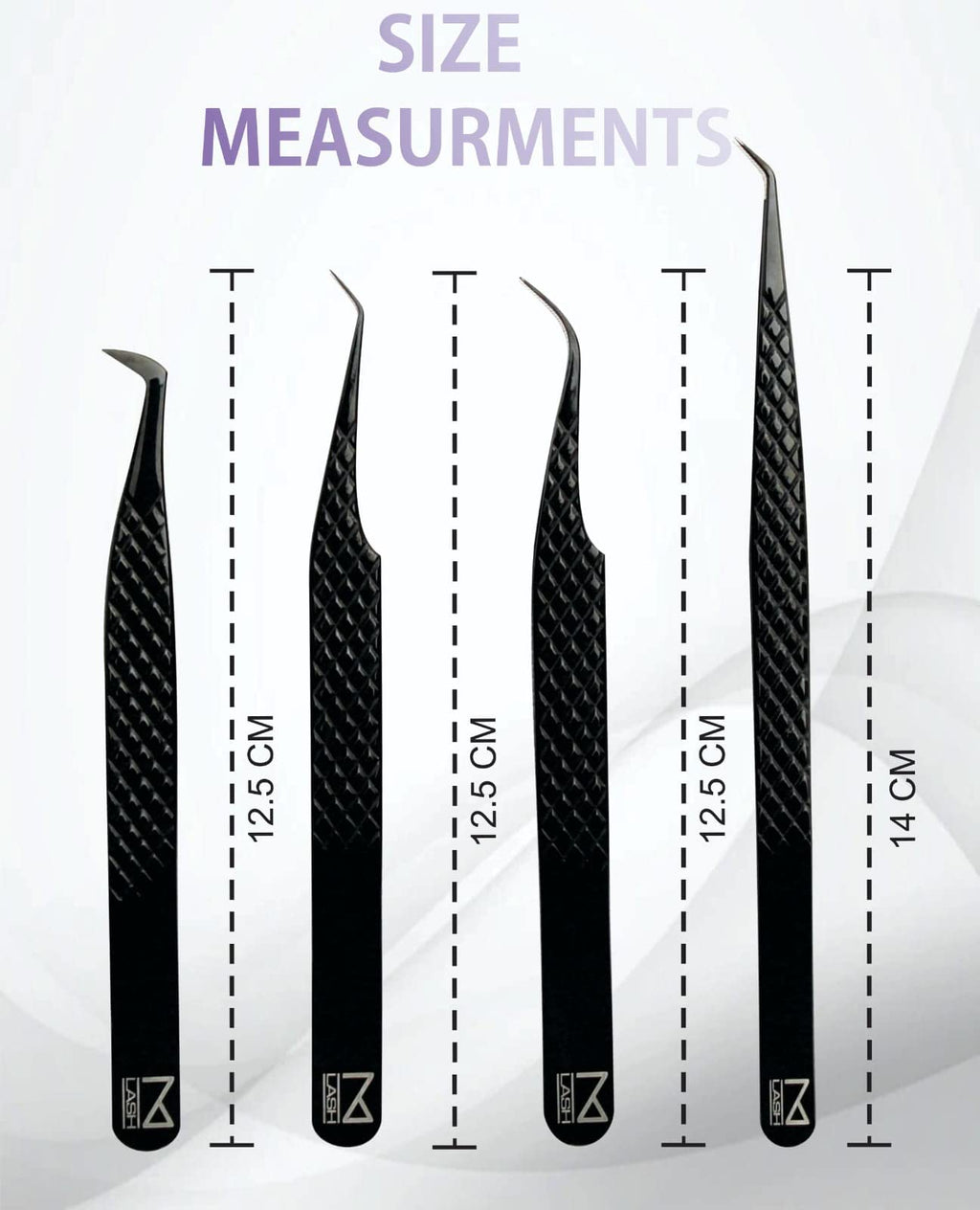 M LASH Tweezers for Eyelash Extensions – 4-Piece Set with Fiber Tip, Japanese Steel, Diamond Grip