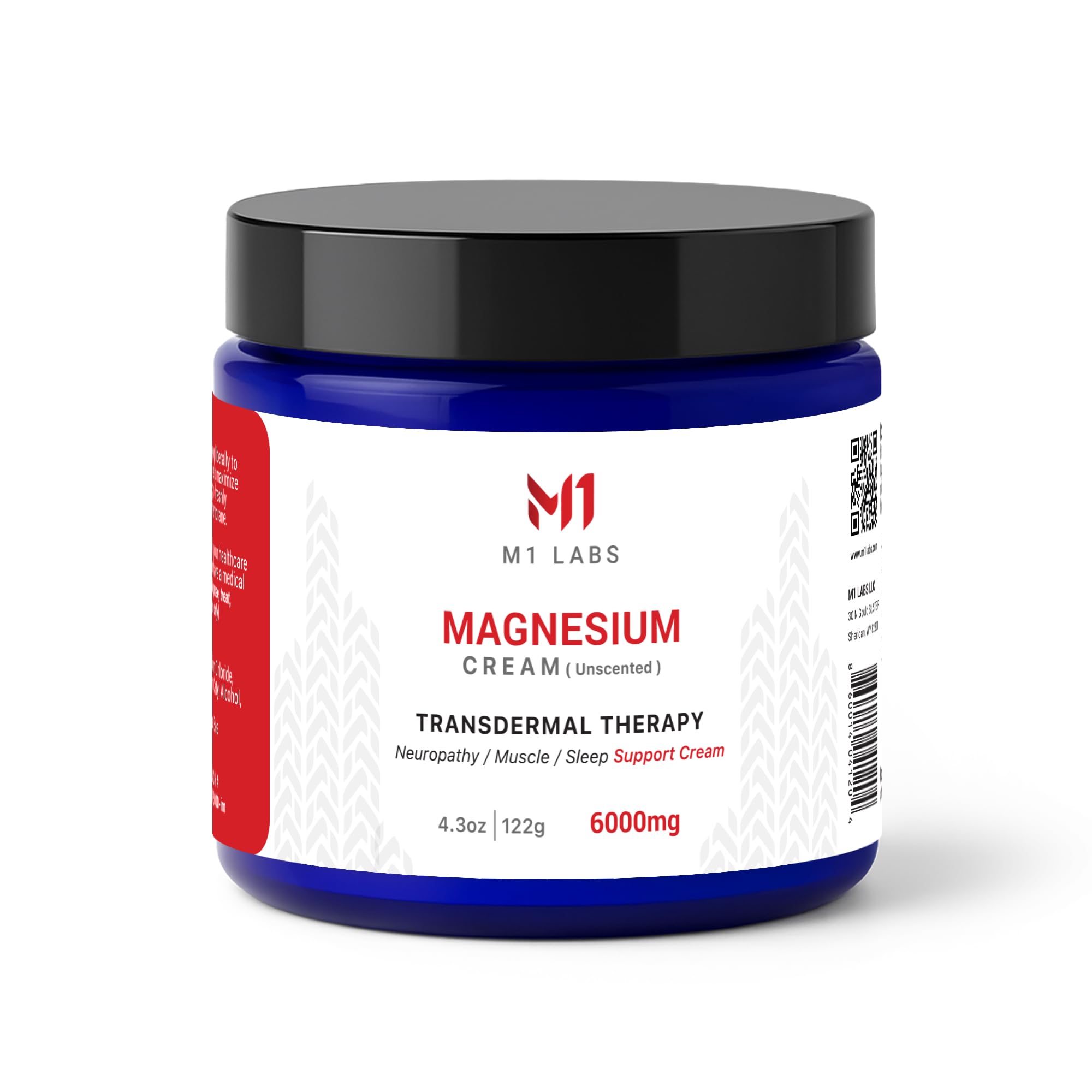 M1 Labs 6000mg Magnesium Topical Cream – Unscented, Fast-Absorbing 4.3 oz for Sleep, Muscles & Neuropathy