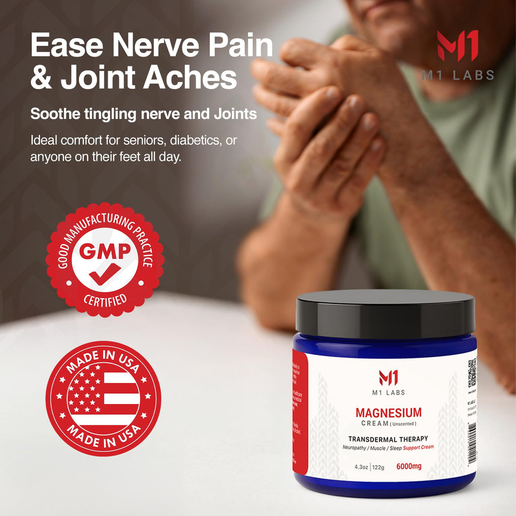 M1 Labs 6000mg Magnesium Topical Cream – Unscented, Fast-Absorbing 4.3 oz for Sleep, Muscles & Neuropathy