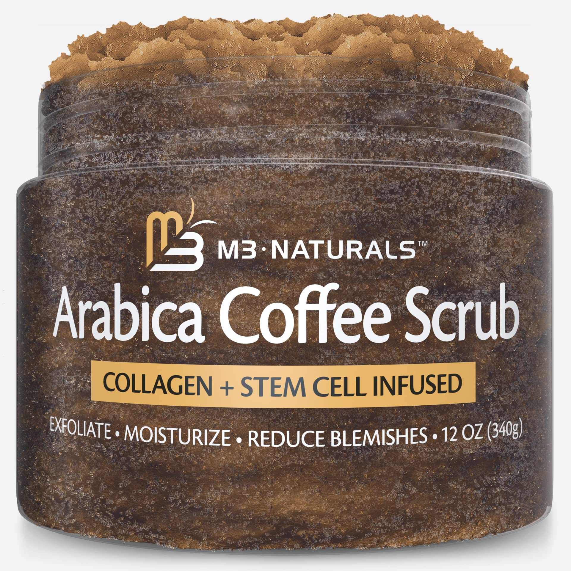 M3 Naturals Arabica Coffee Scrub – Exfoliating Body, Face & Hand Scrub with Collagen (12oz)
