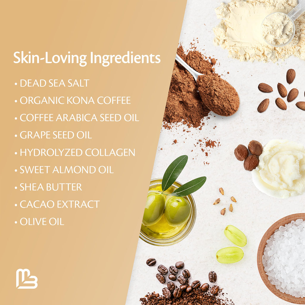 M3 Naturals Arabica Coffee Scrub – Exfoliating Body, Face & Hand Scrub with Collagen (12oz)