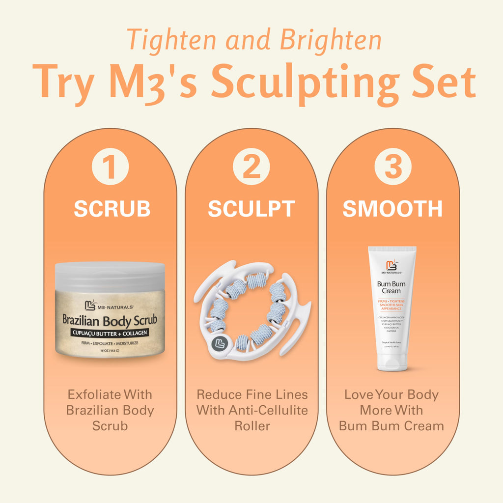 M3 Naturals Brazilian Body Scrub – Firming & Moisturizing Exfoliator (16 oz) with Cupuacu Butter, Jojoba Oil & Collagen