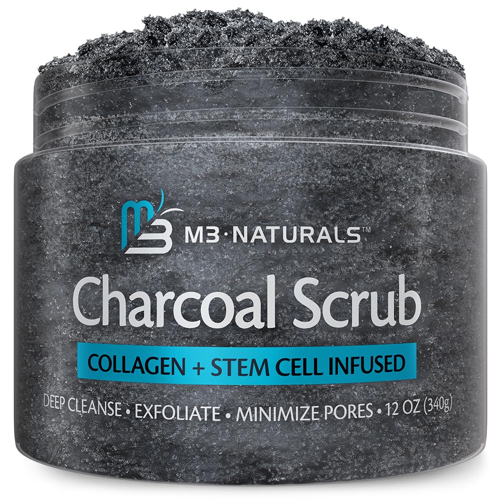 Exfoliating Charcoal Scrub with Collagen & Stem Cells – M3 Naturals Body & Face Salt Scrub