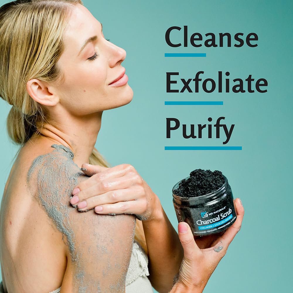 Exfoliating Charcoal Scrub with Collagen & Stem Cells – M3 Naturals Body & Face Salt Scrub