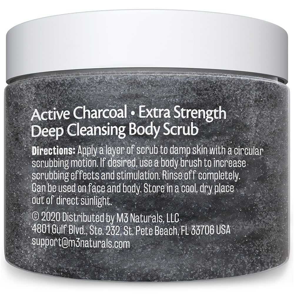 Exfoliating Charcoal Scrub with Collagen & Stem Cells – M3 Naturals Body & Face Salt Scrub