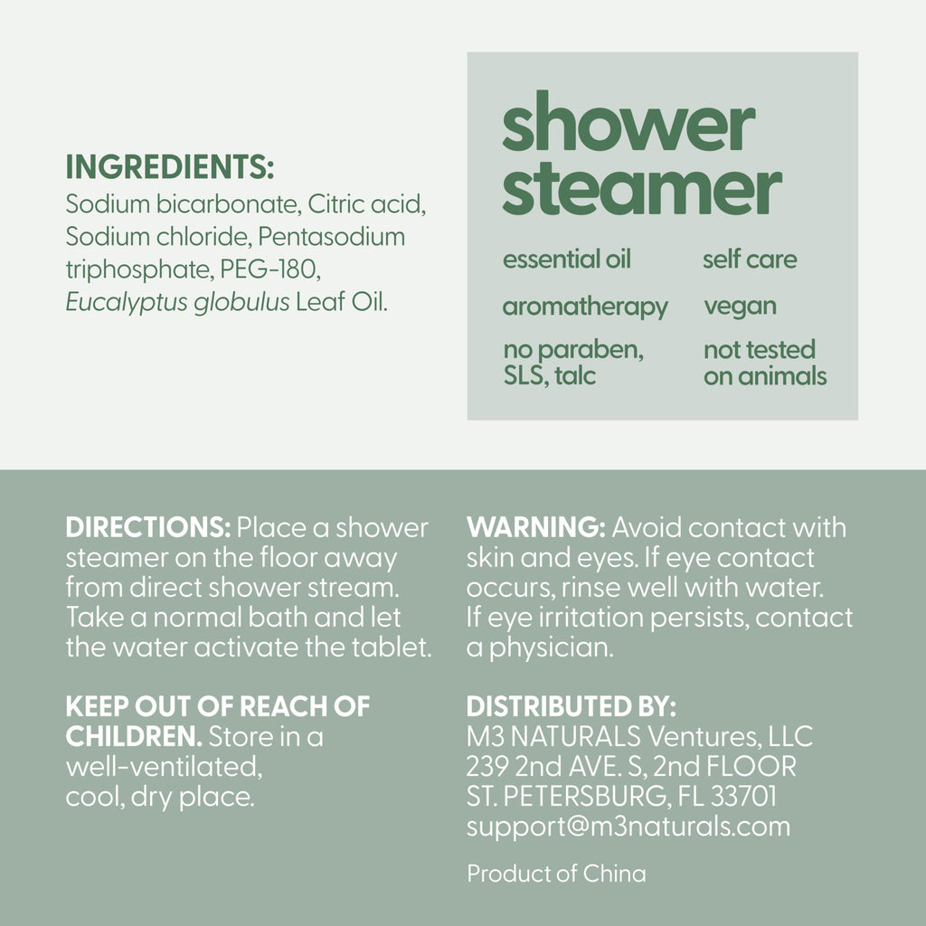 M3 Naturals Eucalyptus Shower Steamers – 14 Individually Wrapped Tablets for Relaxation, Sinus Support & Recovery