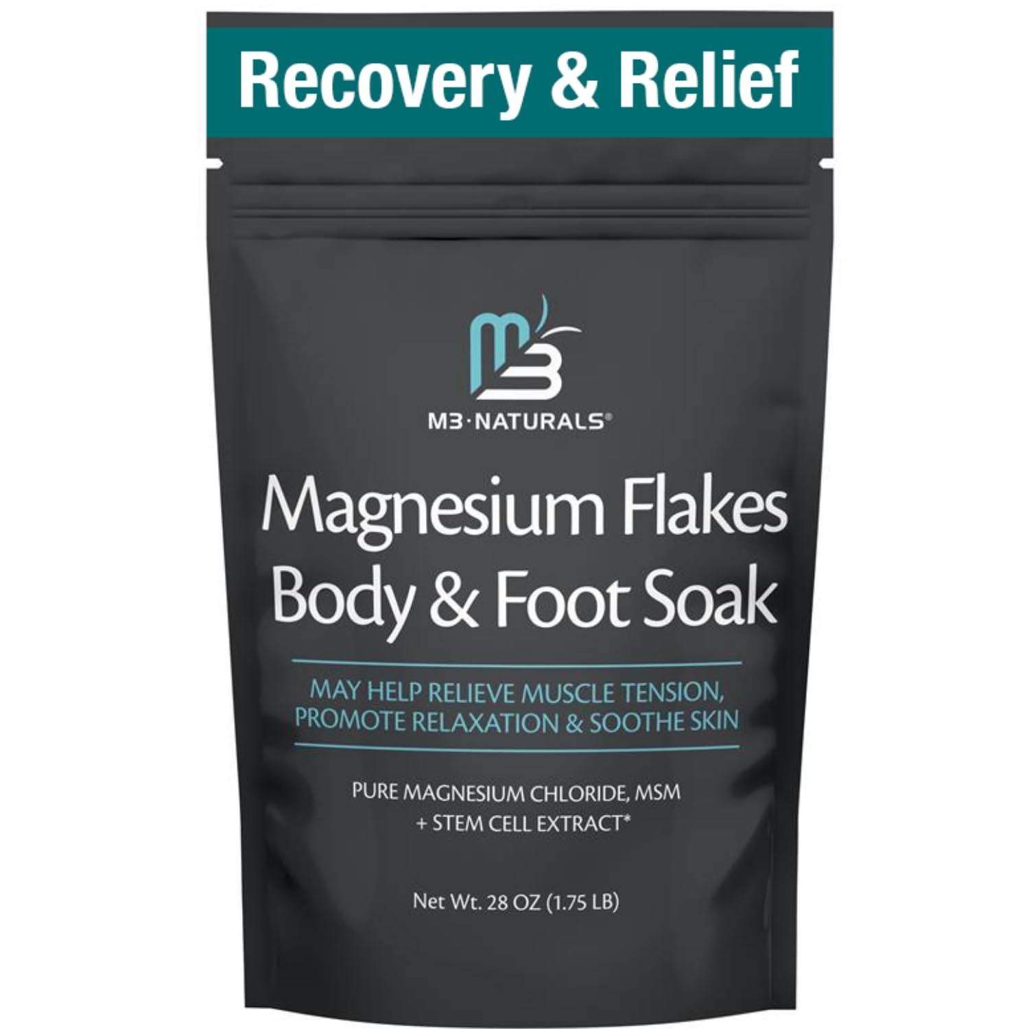 M3 Naturals Magnesium Soak – Fast-Acting Bath Salt with Dead Sea Salt & MSM (Fragrance Free)