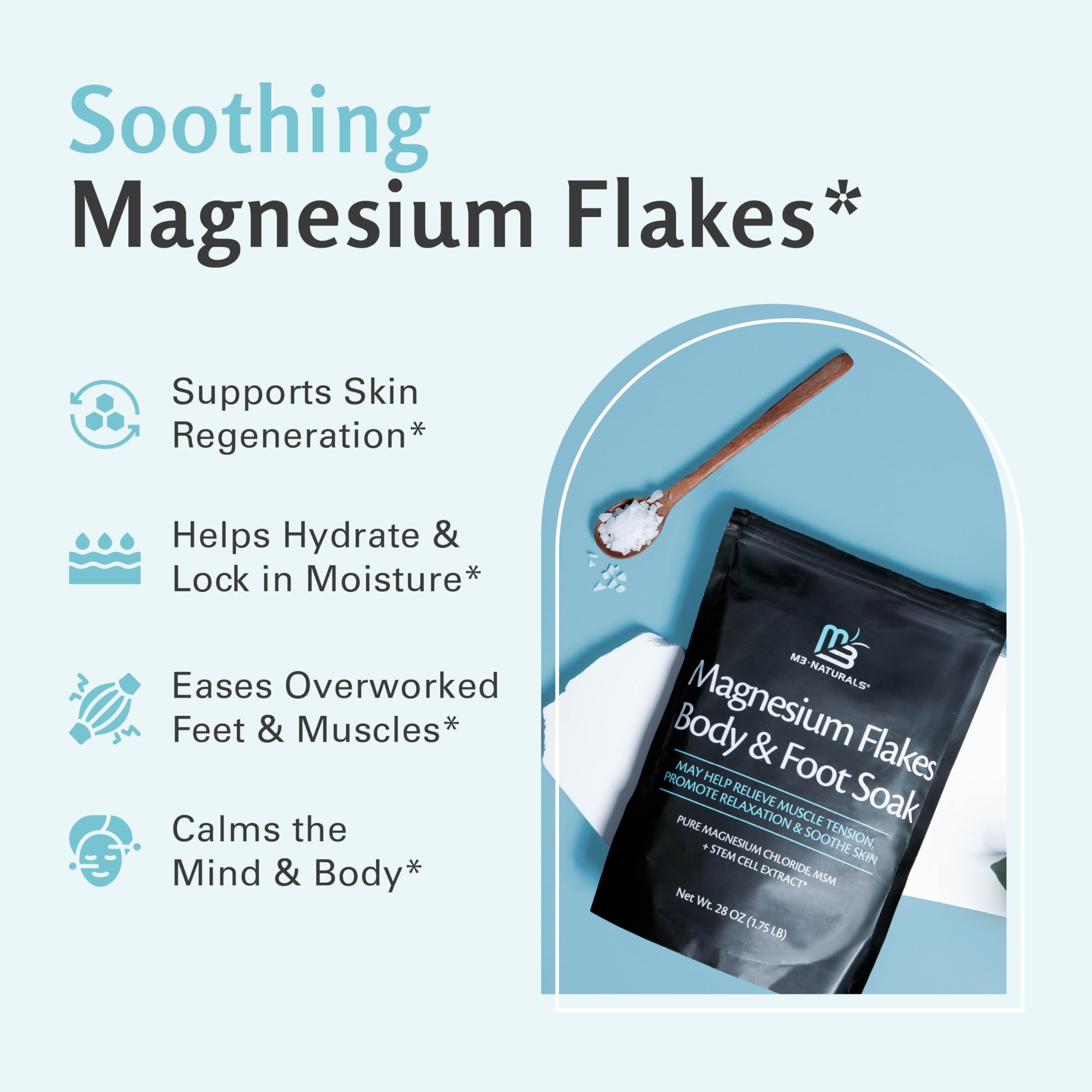 M3 Naturals Magnesium Soak – Fast-Acting Bath Salt with Dead Sea Salt & MSM (Fragrance Free)
