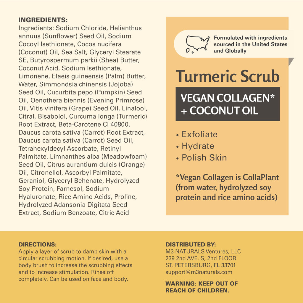 M3 Naturals Exfoliating Turmeric Scrub with Collagen & Coconut Oil - 16 oz