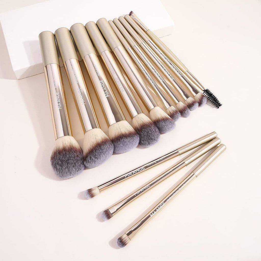MAANGE 13-Piece Makeup Brush Set in Champagne Case – Premium Synthetic Brushes