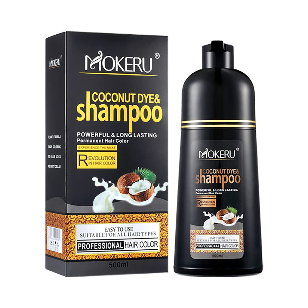 Maani MOKERU Professional Argan Coconut Oil Hair Dye Color Shampoo – 5-Minute Black Color, 500 ml