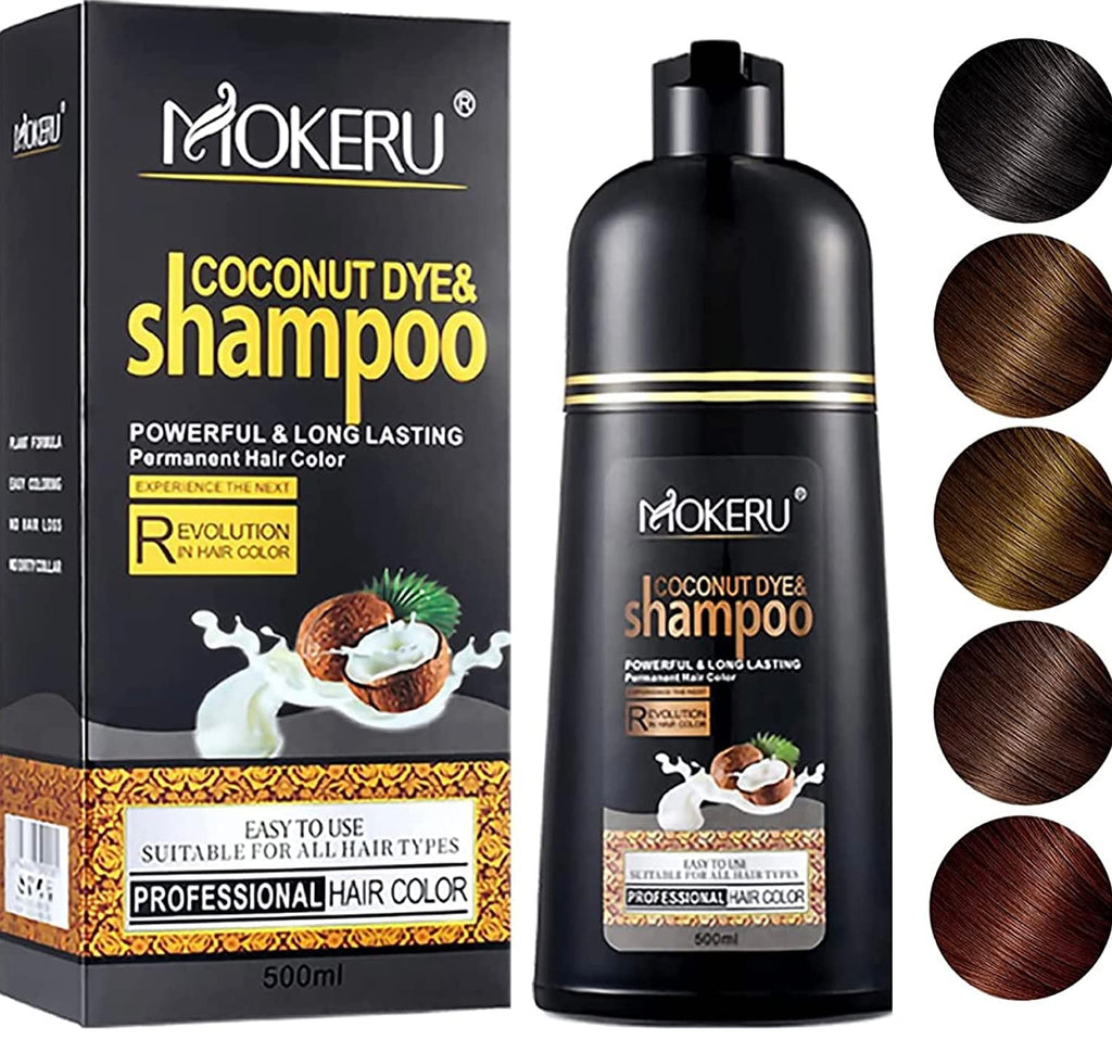 Maani MOKERU Professional Argan Coconut Oil Hair Dye Color Shampoo – 5-Minute Black Color, 500 ml