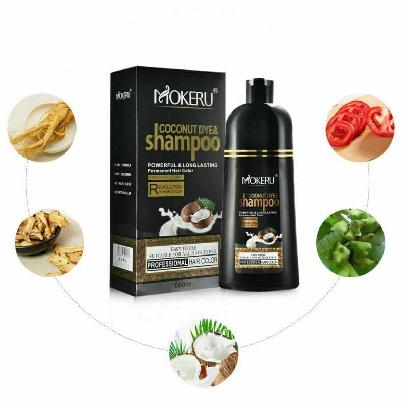 Maani MOKERU Professional Argan Coconut Oil Hair Dye Color Shampoo – 5-Minute Black Color, 500 ml