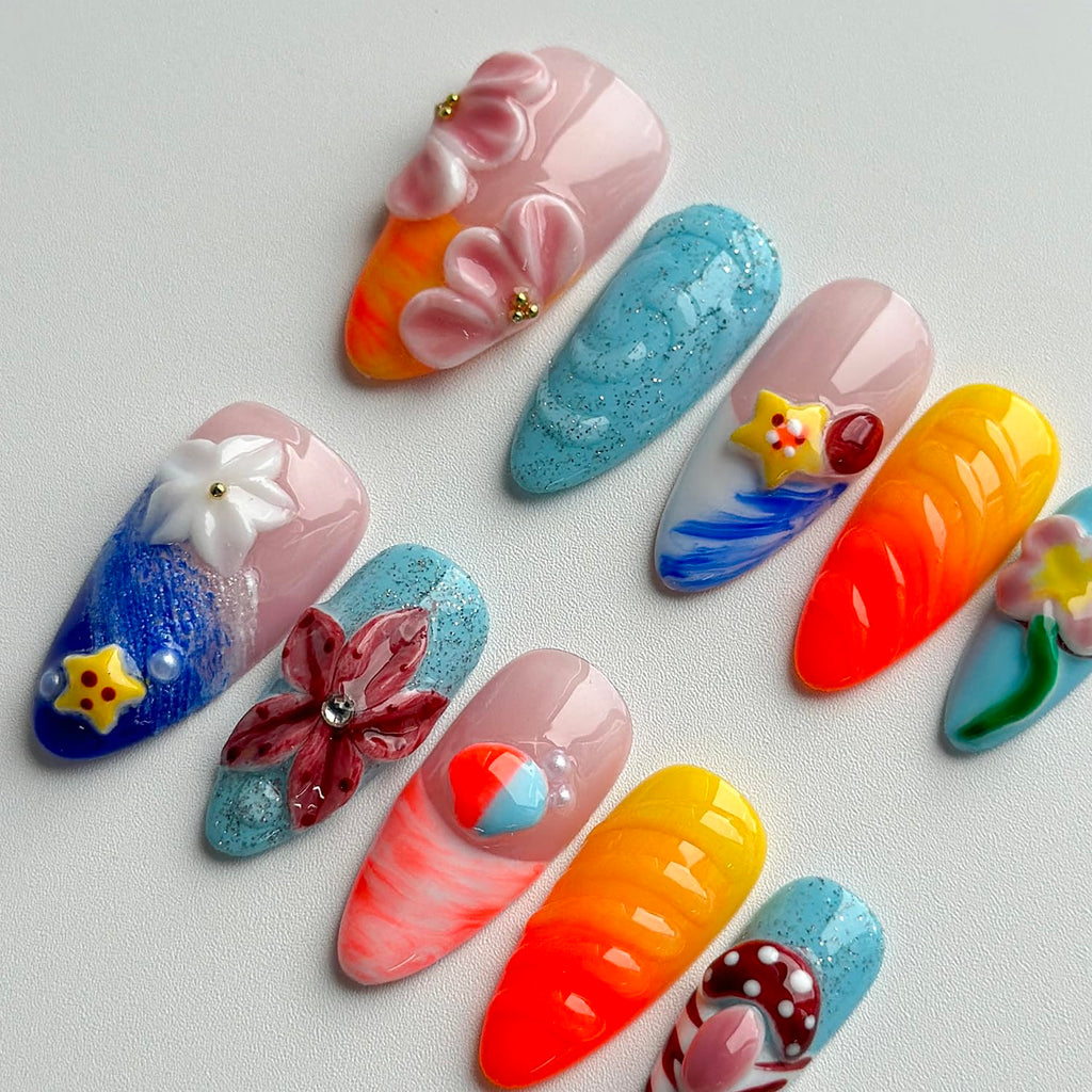 MABKJLF Luxury Press On Nails – Medium Almond, 3D Handmade, Reusable ABS, French Tip
