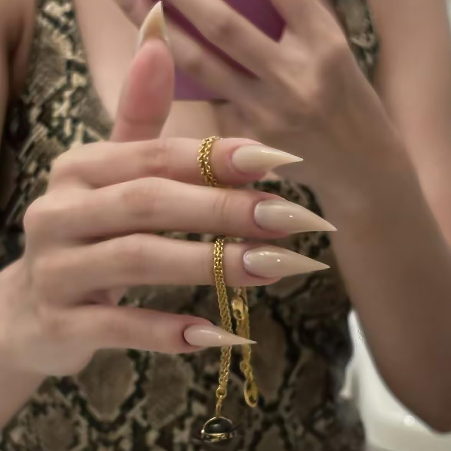 MABKJLF Luxury Press On Nails – Medium Stiletto Eagle Claw, Reusable ABS