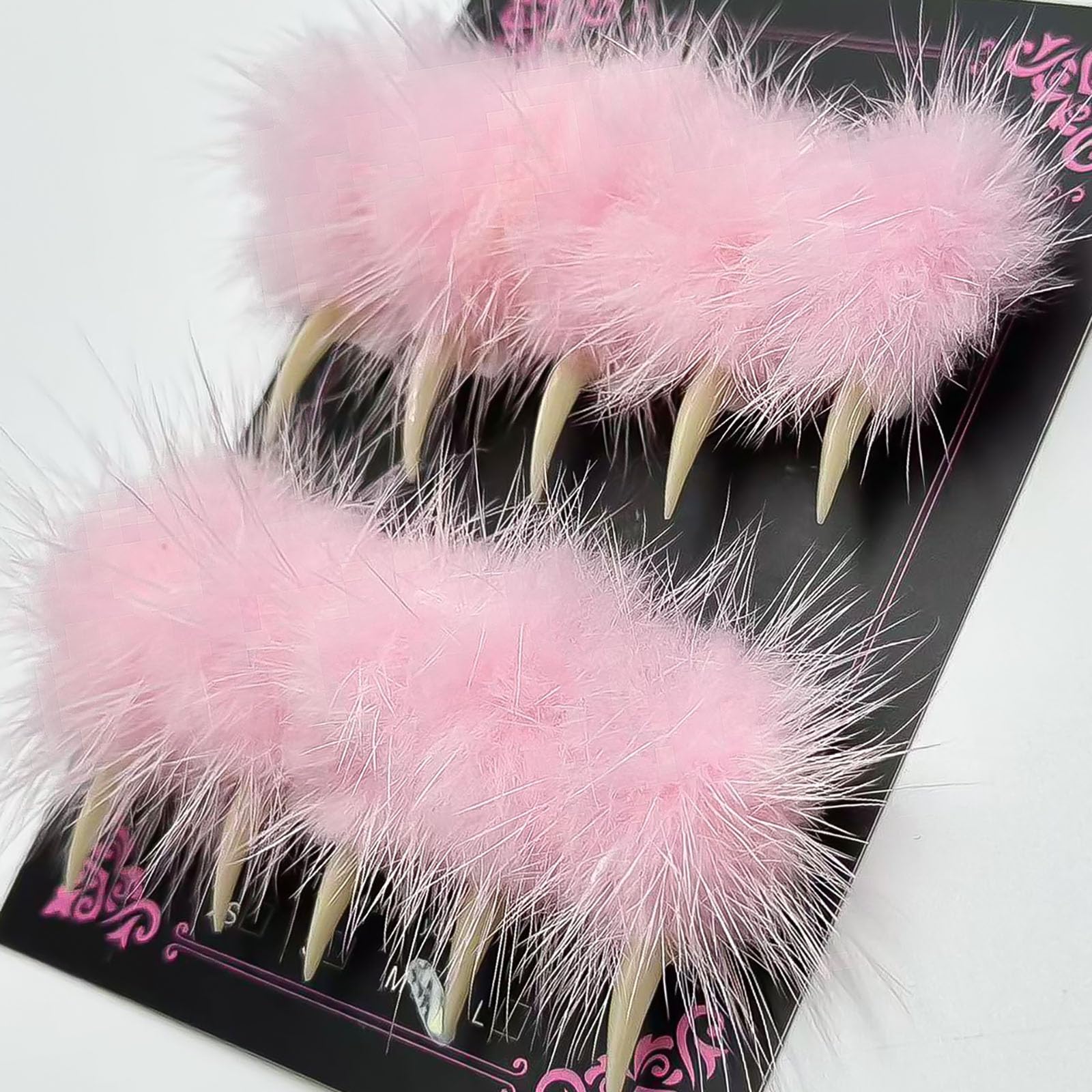 MABKJLF Halloween Press On Nails - Luxury Medium Stiletto Eagle Claw, Reusable ABS, Glossy Pink Fur