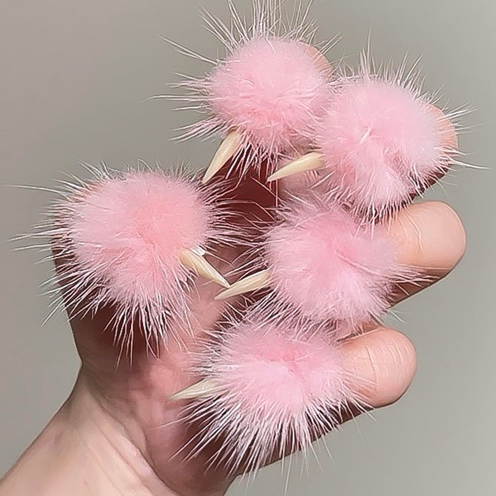 MABKJLF Halloween Press On Nails - Luxury Medium Stiletto Eagle Claw, Reusable ABS, Glossy Pink Fur