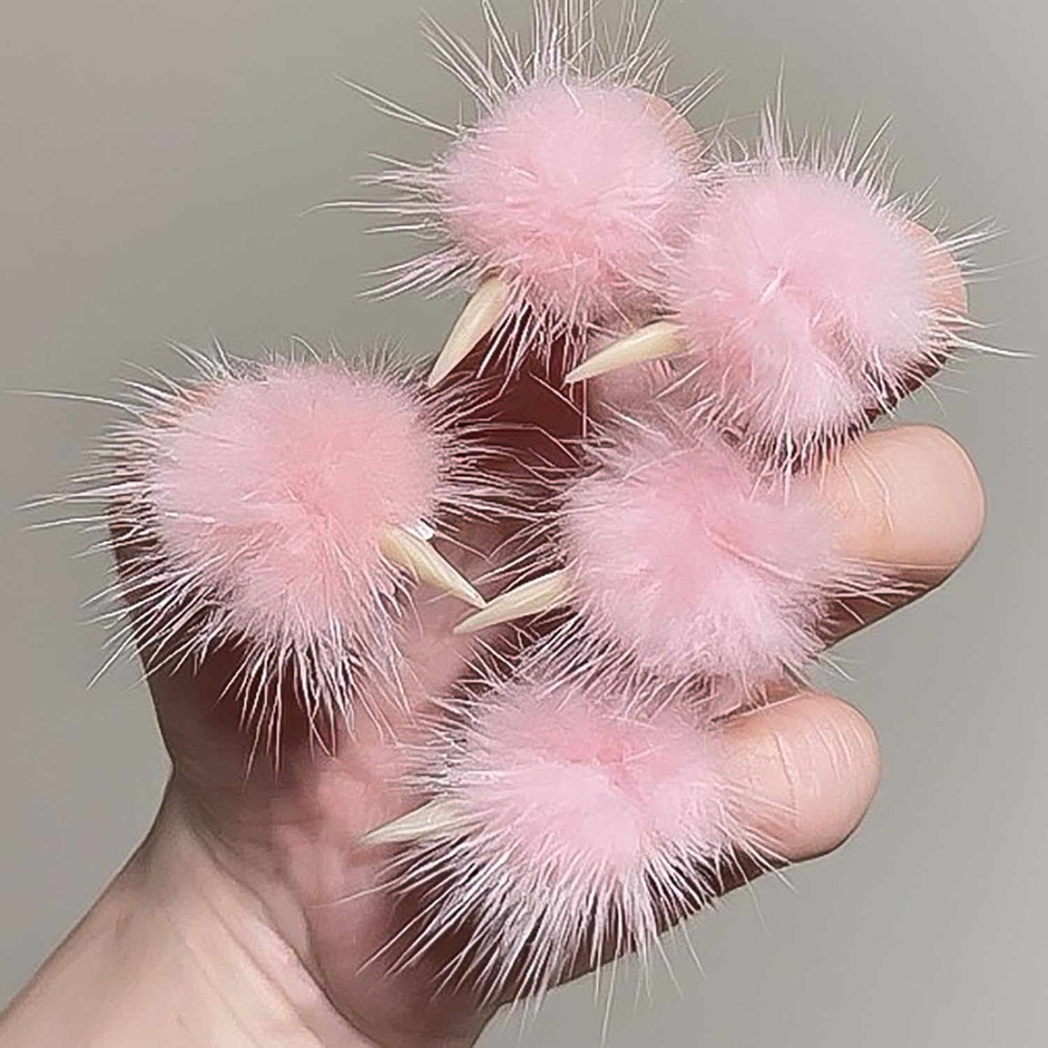 MABKJLF Halloween Press On Nails - Luxury Medium Stiletto Eagle Claw, Reusable ABS, Glossy Pink Fur