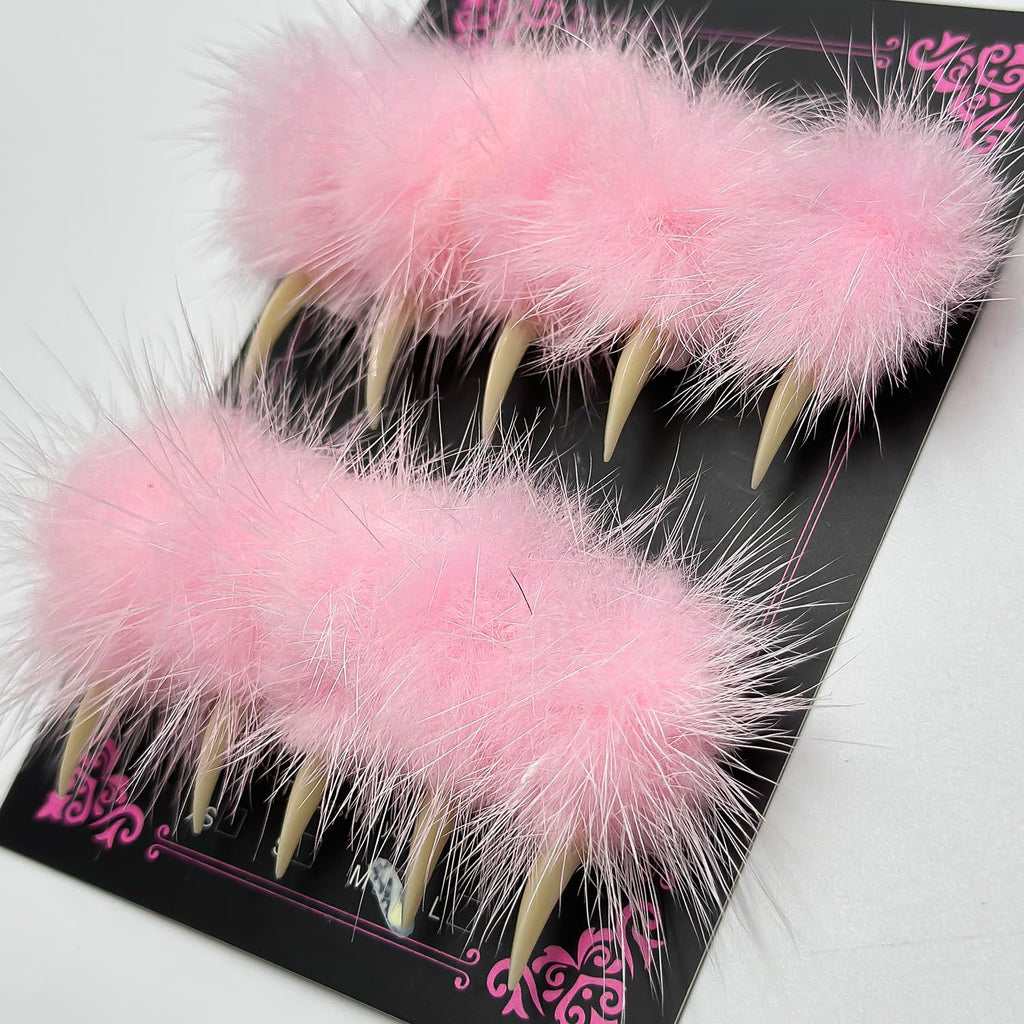 MABKJLF Halloween Press On Nails - Luxury Medium Stiletto Eagle Claw, Reusable ABS, Glossy Pink Fur