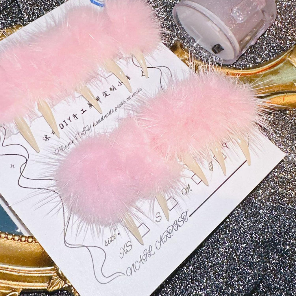 MABKJLF Halloween Press On Nails - Luxury Medium Stiletto Eagle Claw, Reusable ABS, Glossy Pink Fur