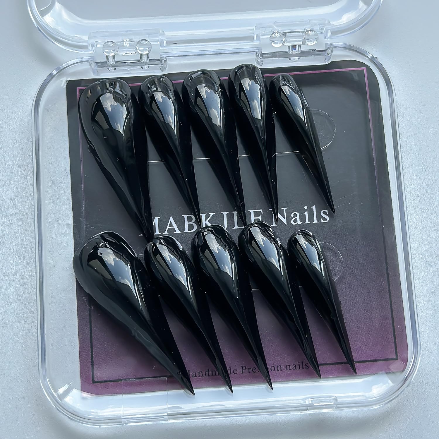 MABKJLF Luxury Press-On Nails – Medium Almond Curved, Reusable ABS, Glossy Black Dragon Claw & Eagle Claw Designs