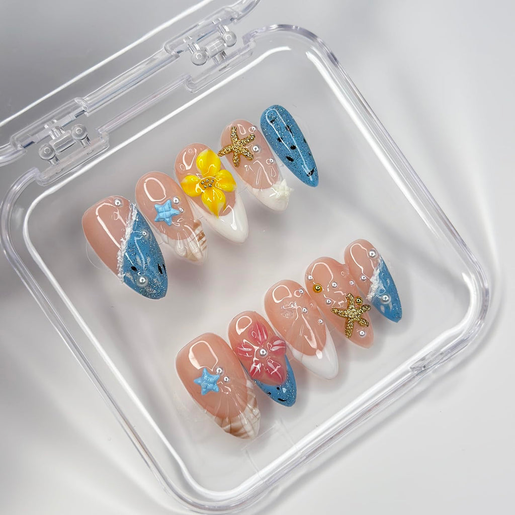 MABKJLF Luxury Press On Nails – Medium Almond 3D Handmade, Reusable ABS Kit