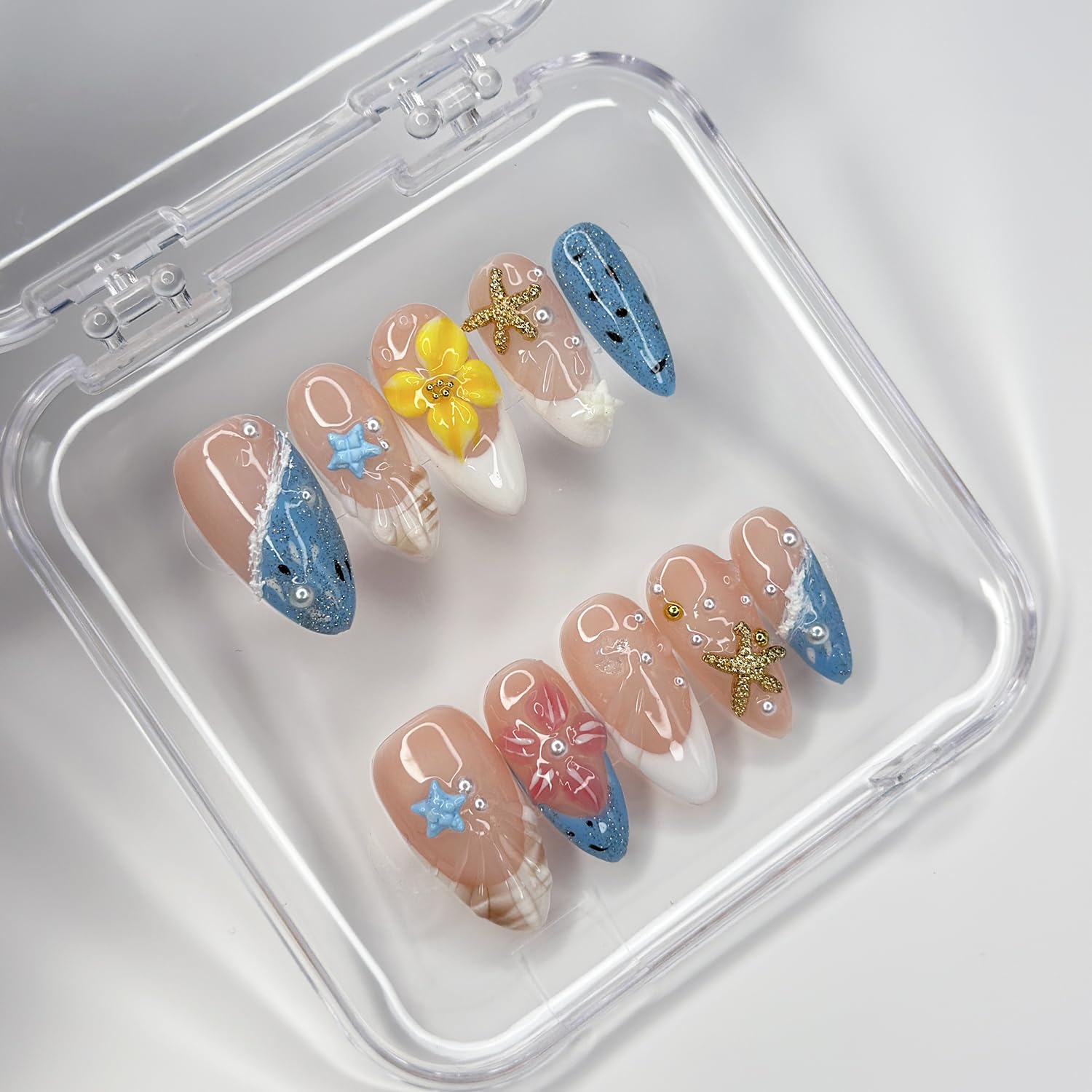 MABKJLF Luxury Press On Nails – Medium Almond 3D Handmade, Reusable ABS Kit