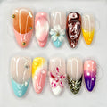 MABKJLF Luxury Press On Nails – Medium Almond, 3D Floral & Pearl Design, Reusable ABS Kit