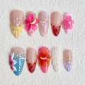 MABKJLF Luxury Press On Nails – Medium Almond, 3D Floral Design, Reusable ABS