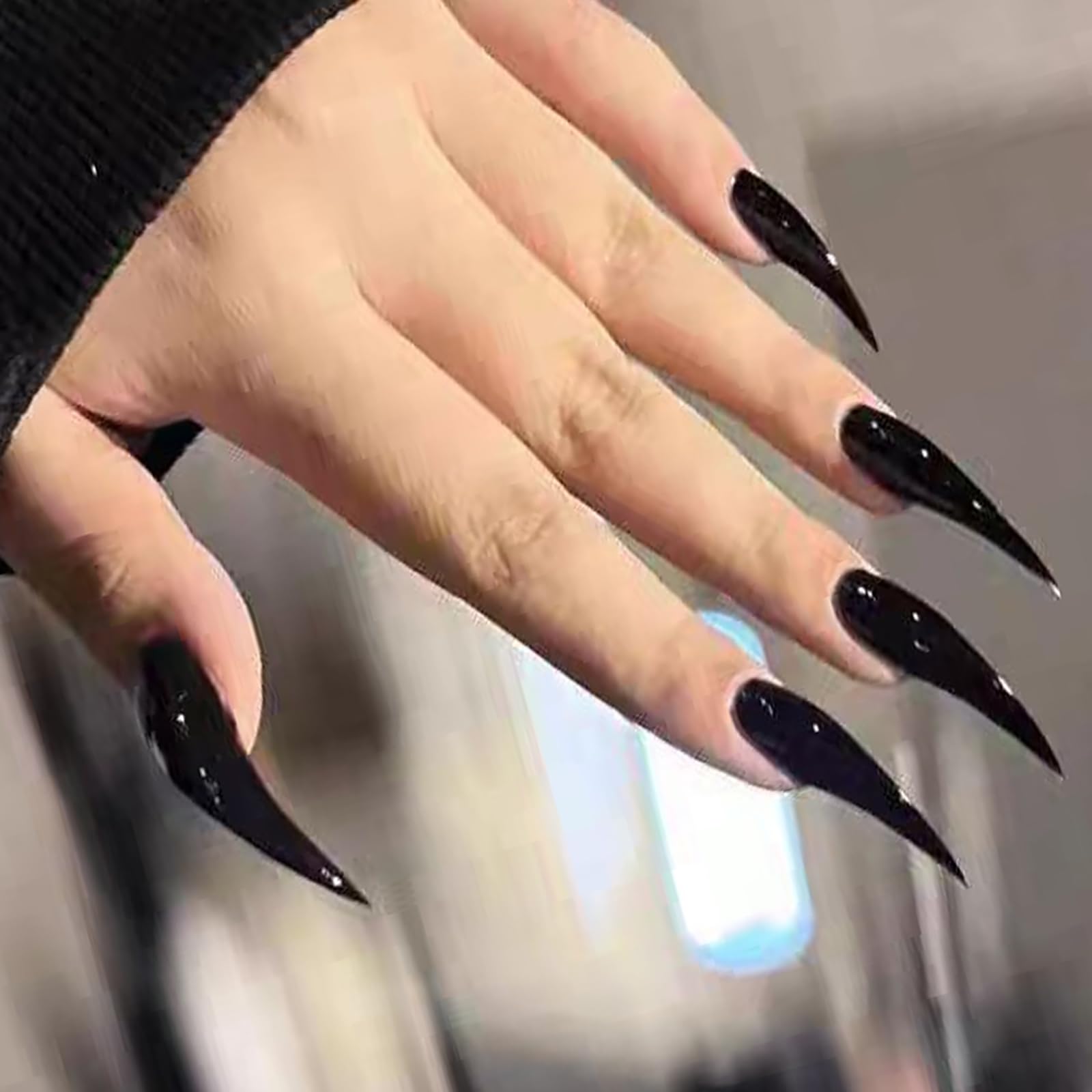 MABKJLF Luxury Press-On Nails – Medium Almond Curved, Reusable ABS, Glossy Black Dragon Claw & Eagle Claw Designs