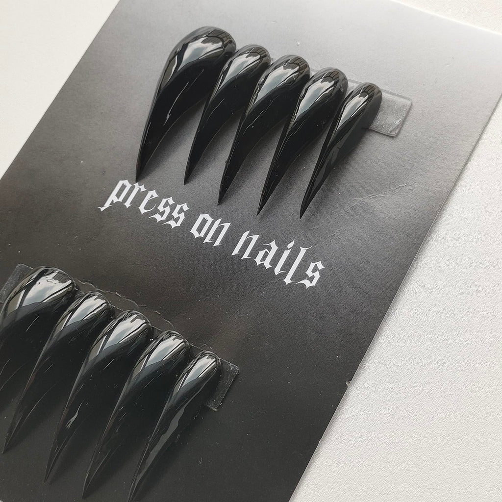 MABKJLF Luxury Press-On Nails – Medium Almond Curved, Reusable ABS, Glossy Black Dragon Claw & Eagle Claw Designs