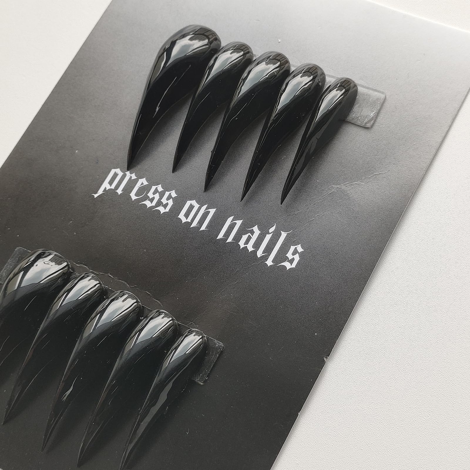 MABKJLF Luxury Press-On Nails – Medium Almond Curved, Reusable ABS, Glossy Black Dragon Claw & Eagle Claw Designs