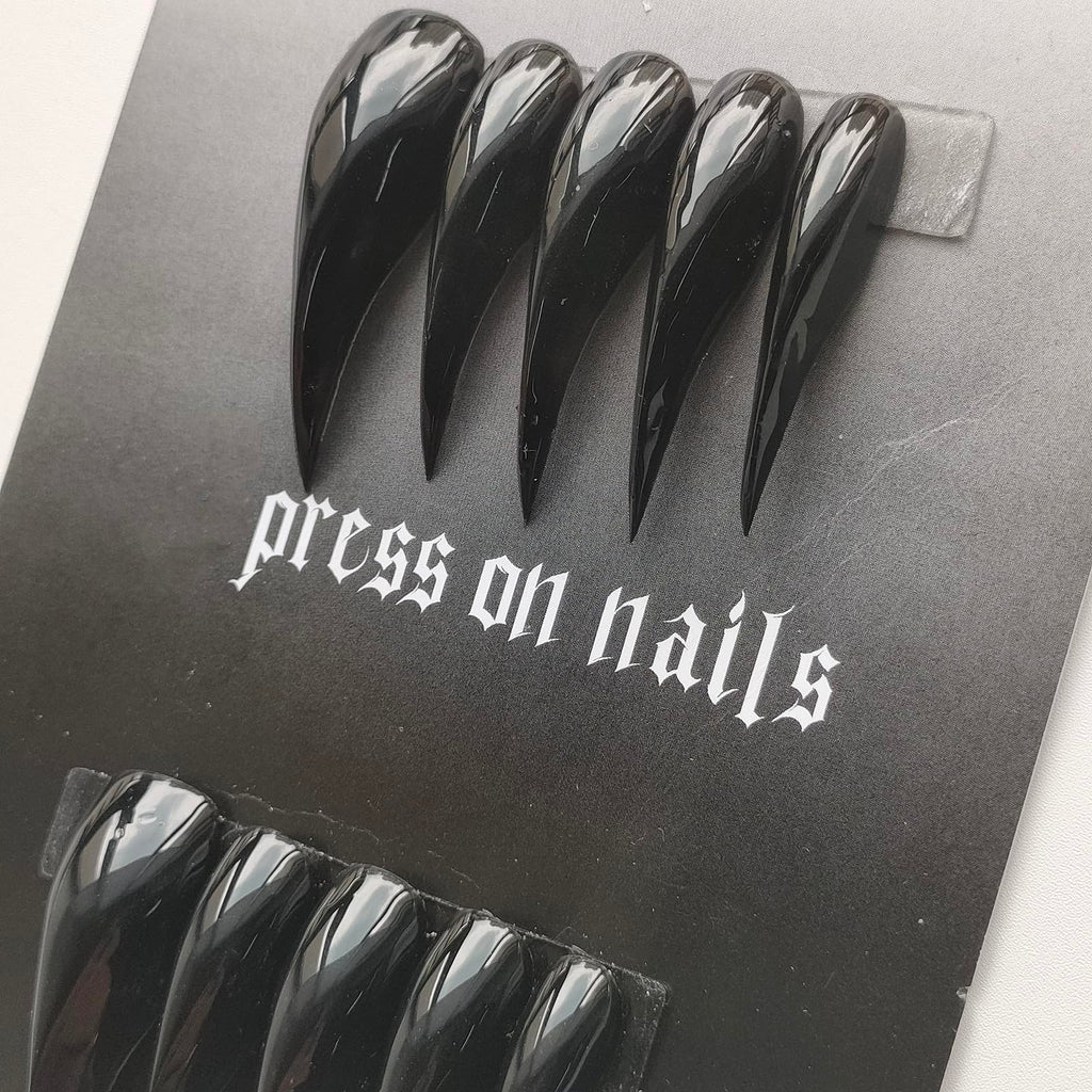 MABKJLF Luxury Press-On Nails – Medium Almond Curved, Reusable ABS, Glossy Black Dragon Claw & Eagle Claw Designs