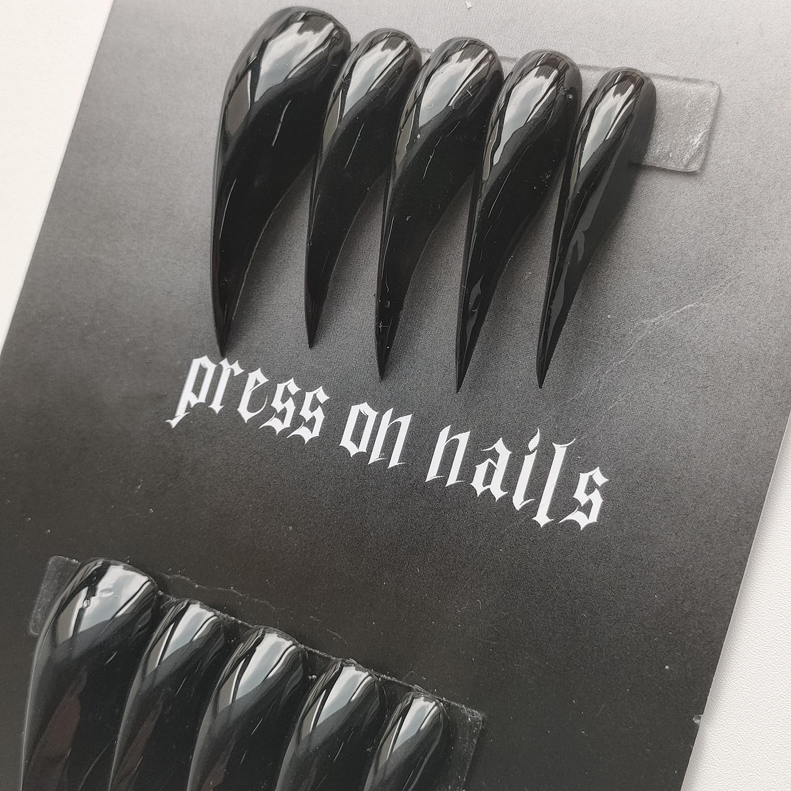 MABKJLF Luxury Press-On Nails – Medium Almond Curved, Reusable ABS, Glossy Black Dragon Claw & Eagle Claw Designs