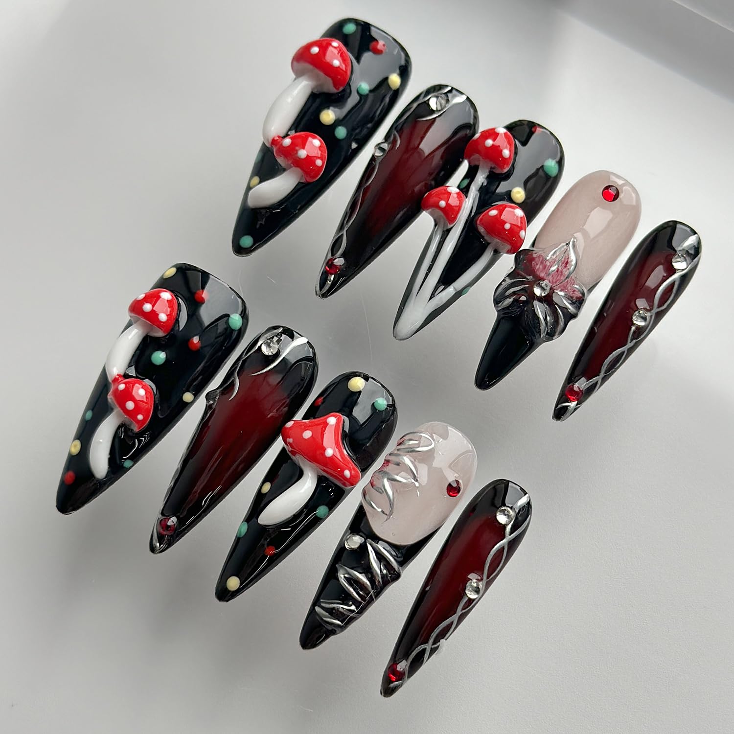 MABKJLF Luxury Press On Nails Long Stiletto – 3D Reusable ABS, Black Nail Art Kit