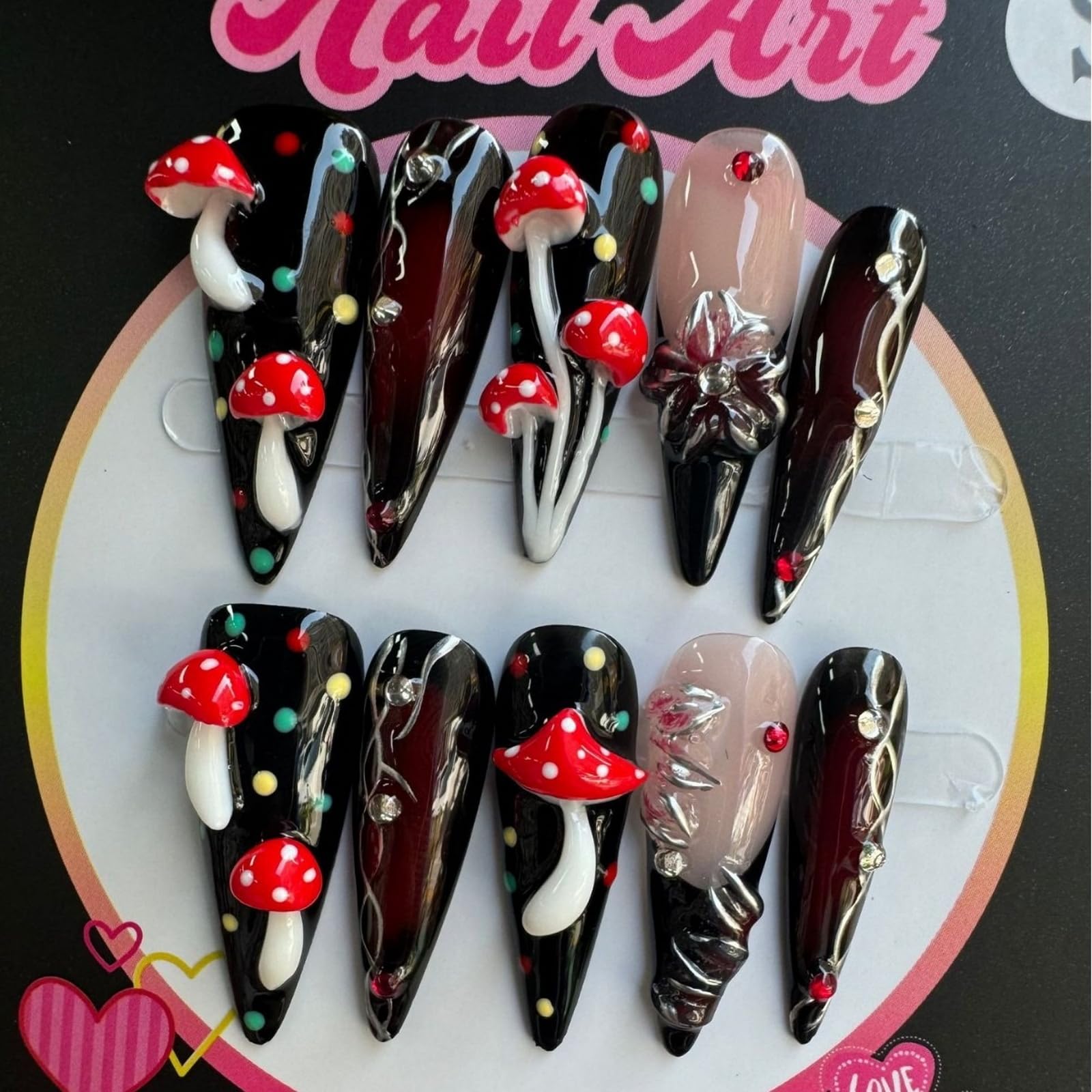 MABKJLF Luxury Press On Nails Long Stiletto – 3D Reusable ABS, Black Nail Art Kit