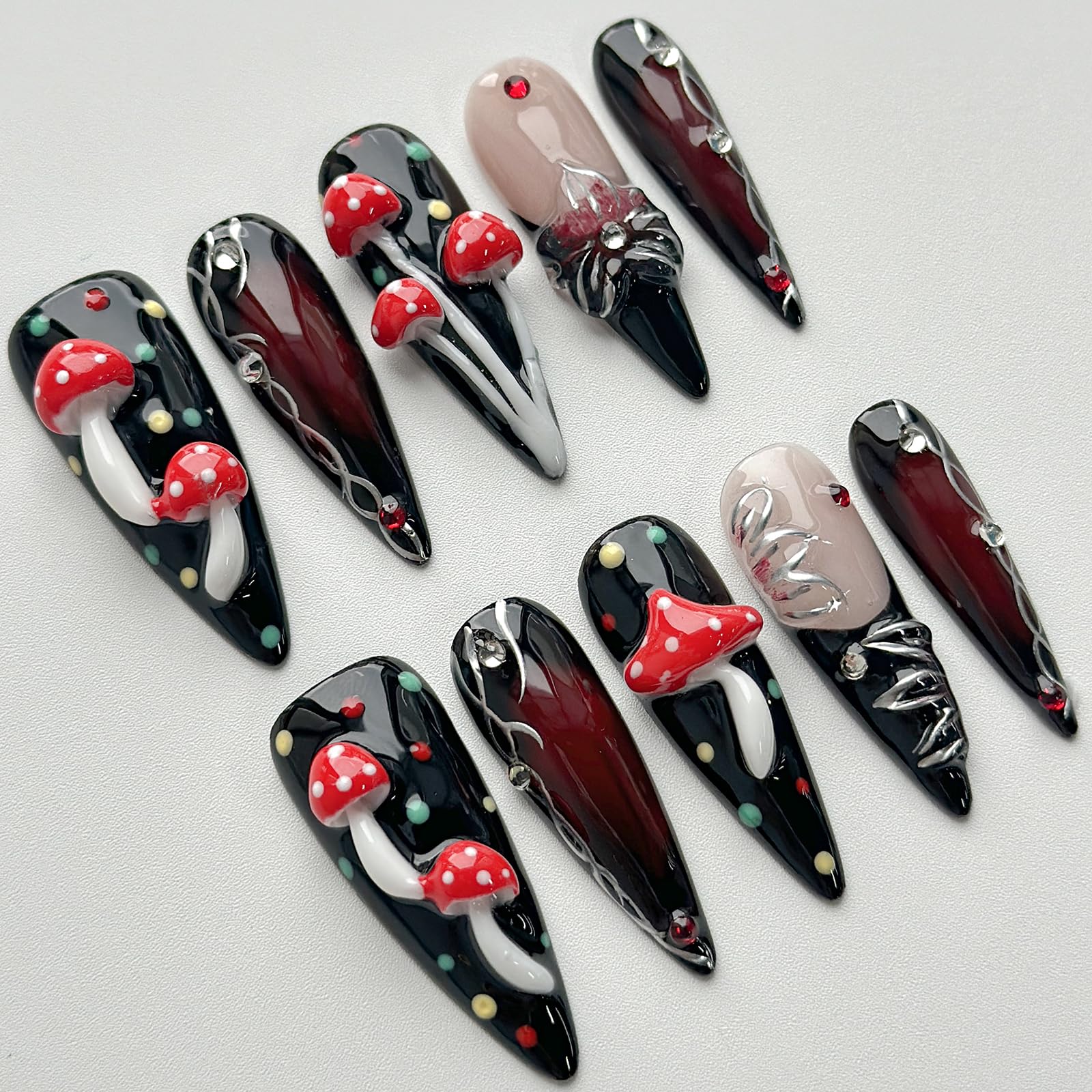 MABKJLF Luxury Press On Nails Long Stiletto – 3D Reusable ABS, Black Nail Art Kit