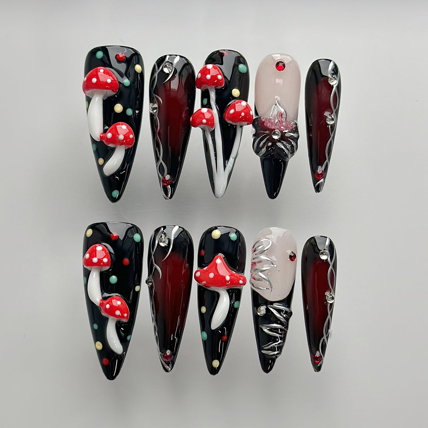 MABKJLF Luxury Press On Nails Long Stiletto – 3D Reusable ABS, Black Nail Art Kit