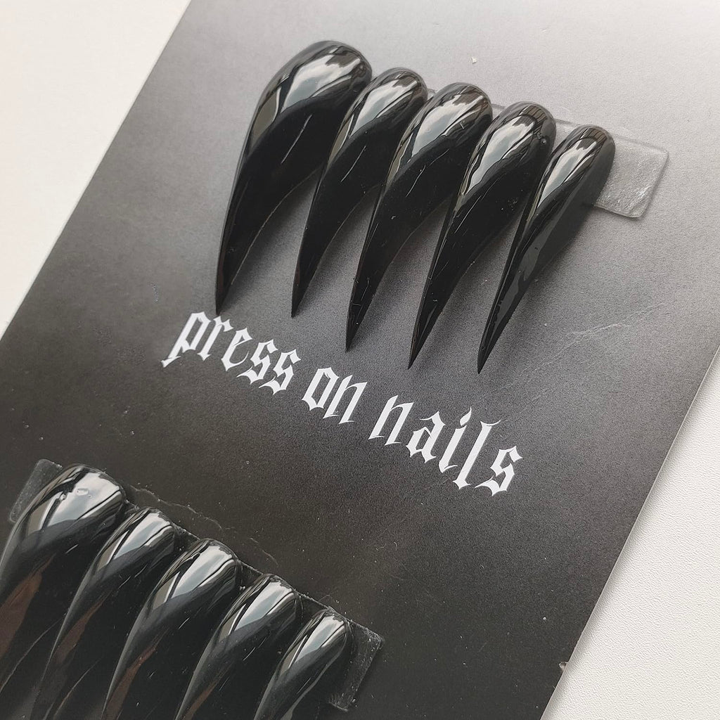 MABKJLF Luxury Press-On Nails – Medium Almond Curved, Reusable ABS, Glossy Black Dragon Claw & Eagle Claw Designs