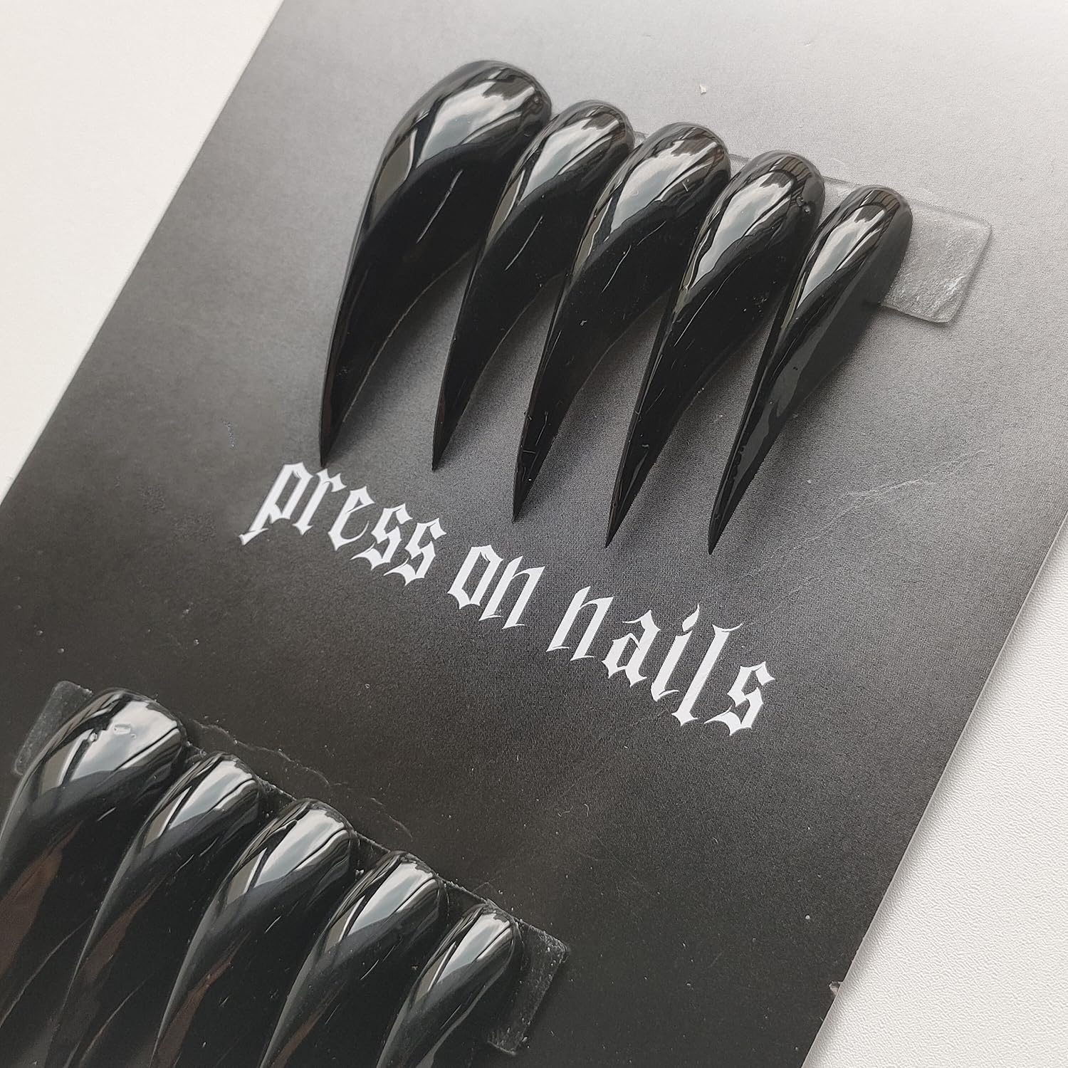 MABKJLF Luxury Press-On Nails – Medium Almond Curved, Reusable ABS, Glossy Black Dragon Claw & Eagle Claw Designs