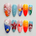 MABKJLF Luxury Press On Nails – Medium Almond, 3D Handmade, Reusable ABS, French Tip