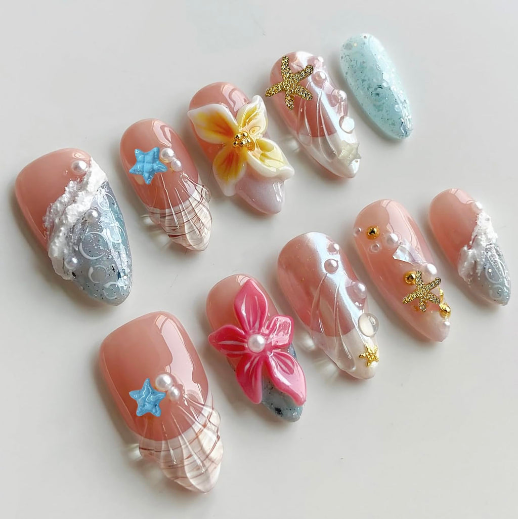 MABKJLF Luxury Press On Nails – Medium Almond 3D Handmade, Reusable ABS Kit