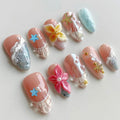 MABKJLF Luxury Press On Nails – Medium Almond 3D Handmade, Reusable ABS Kit