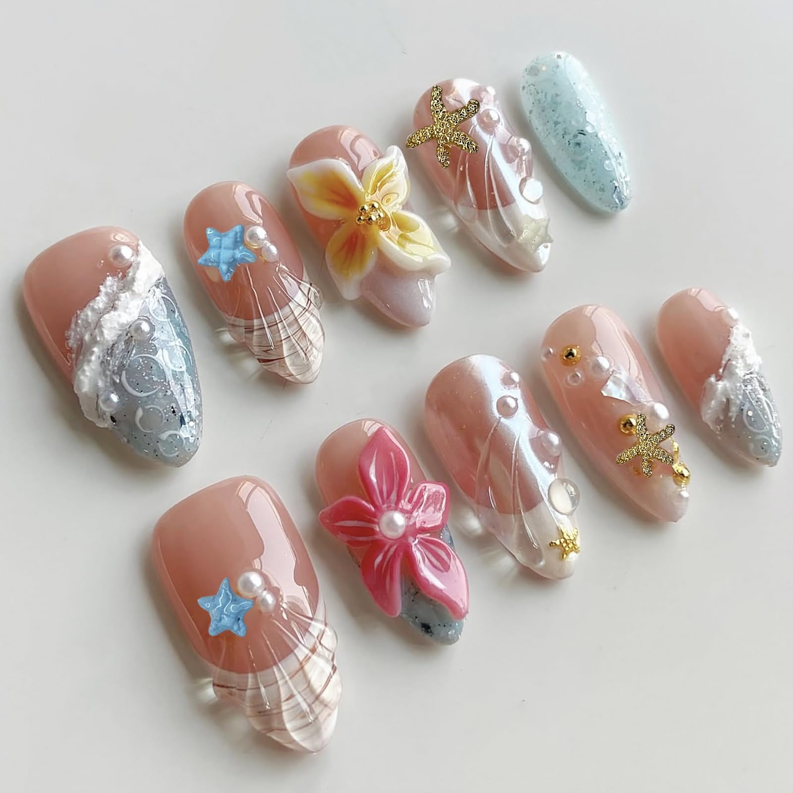 MABKJLF Luxury Press On Nails – Medium Almond 3D Handmade, Reusable ABS Kit