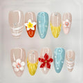 MABKJLF Luxury Press On Nails – Medium Almond French Tip, 3D Floral & Pearl Design, Reusable ABS Kit