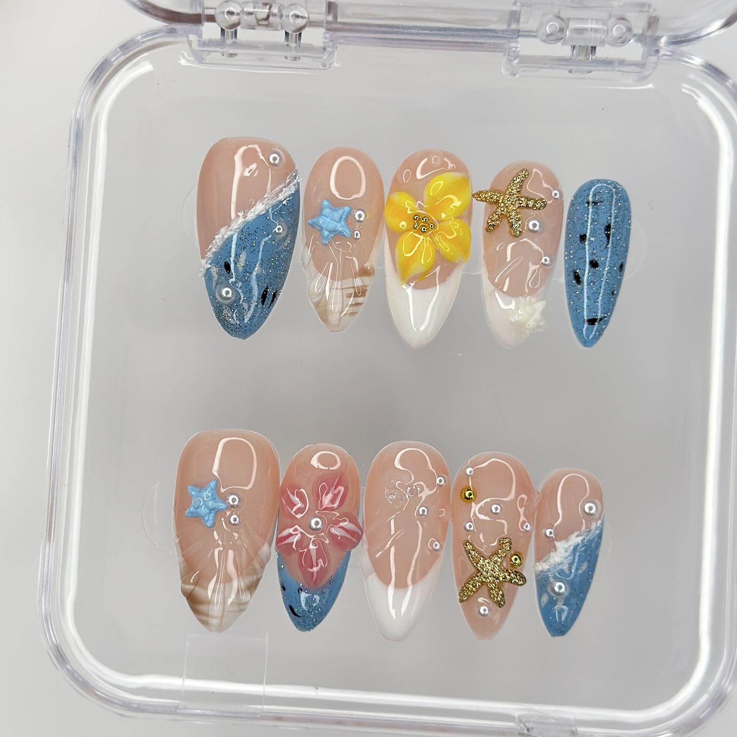 MABKJLF Luxury Press On Nails – Medium Almond 3D Handmade, Reusable ABS Kit