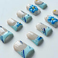 MABKJLF Luxury Press On Nails – Short Duck 3D Handmade, Reusable ABS, Blue French Tip