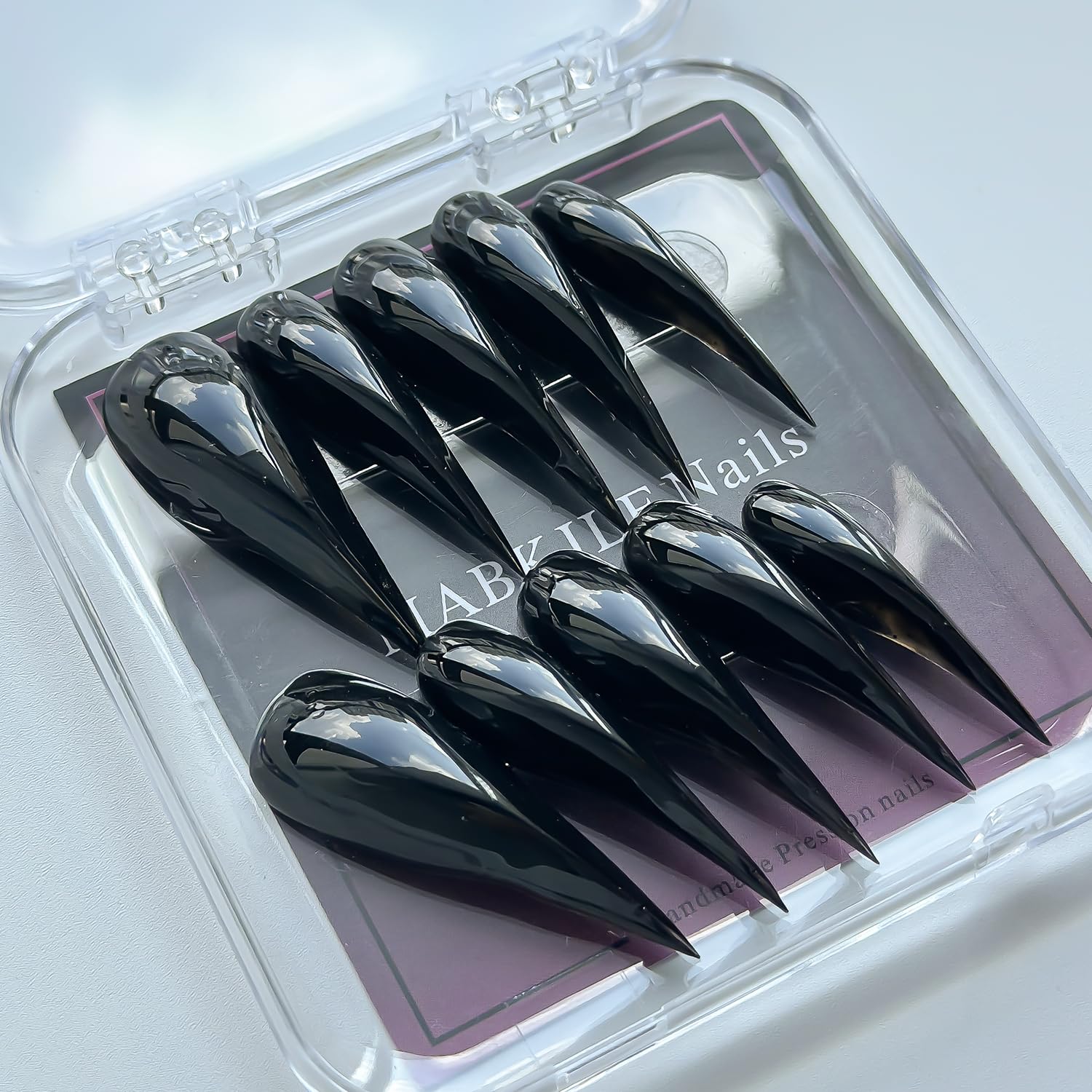 MABKJLF Luxury Press-On Nails – Medium Almond Curved, Reusable ABS, Glossy Black Dragon Claw & Eagle Claw Designs