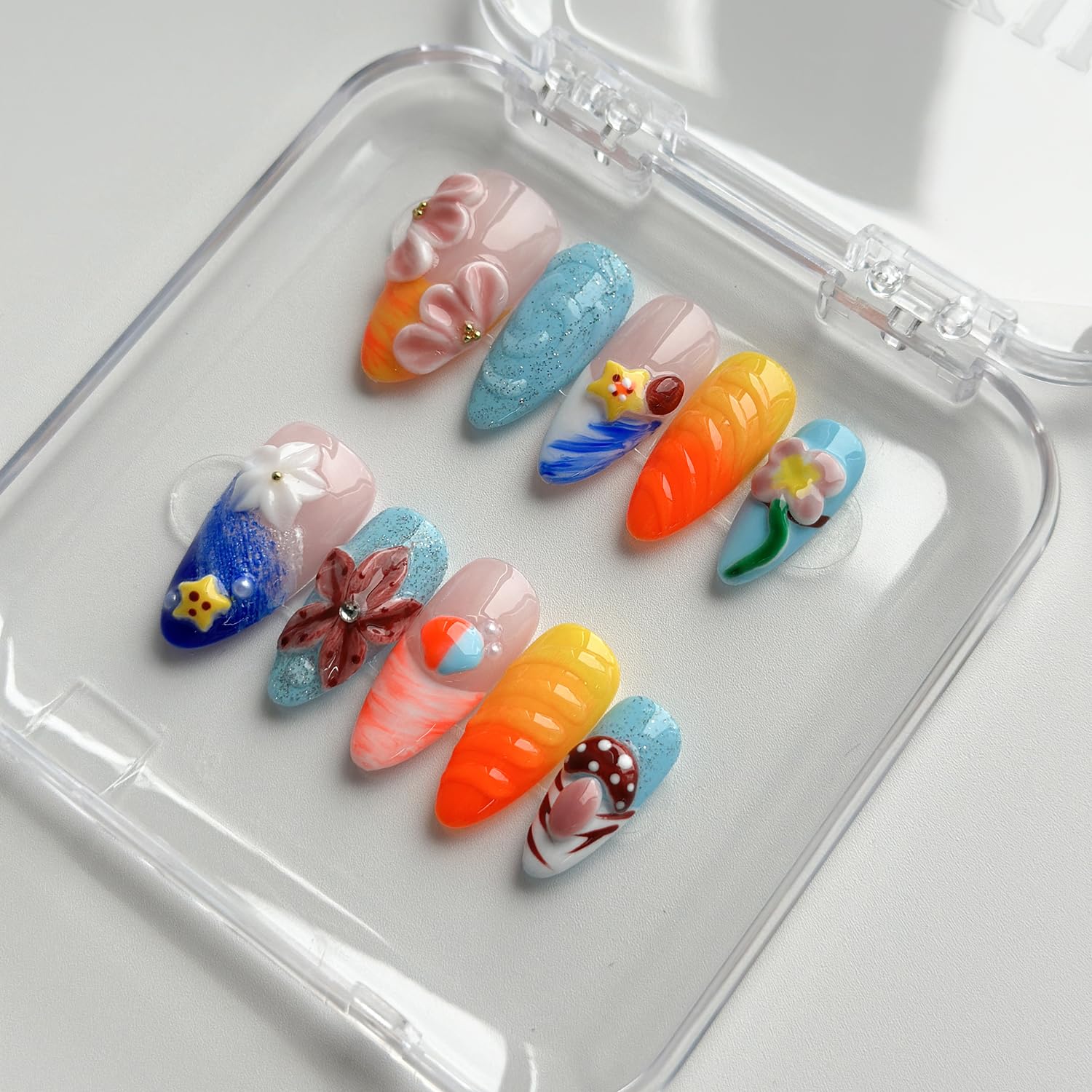 MABKJLF Luxury Press On Nails – Medium Almond, 3D Handmade, Reusable ABS, French Tip