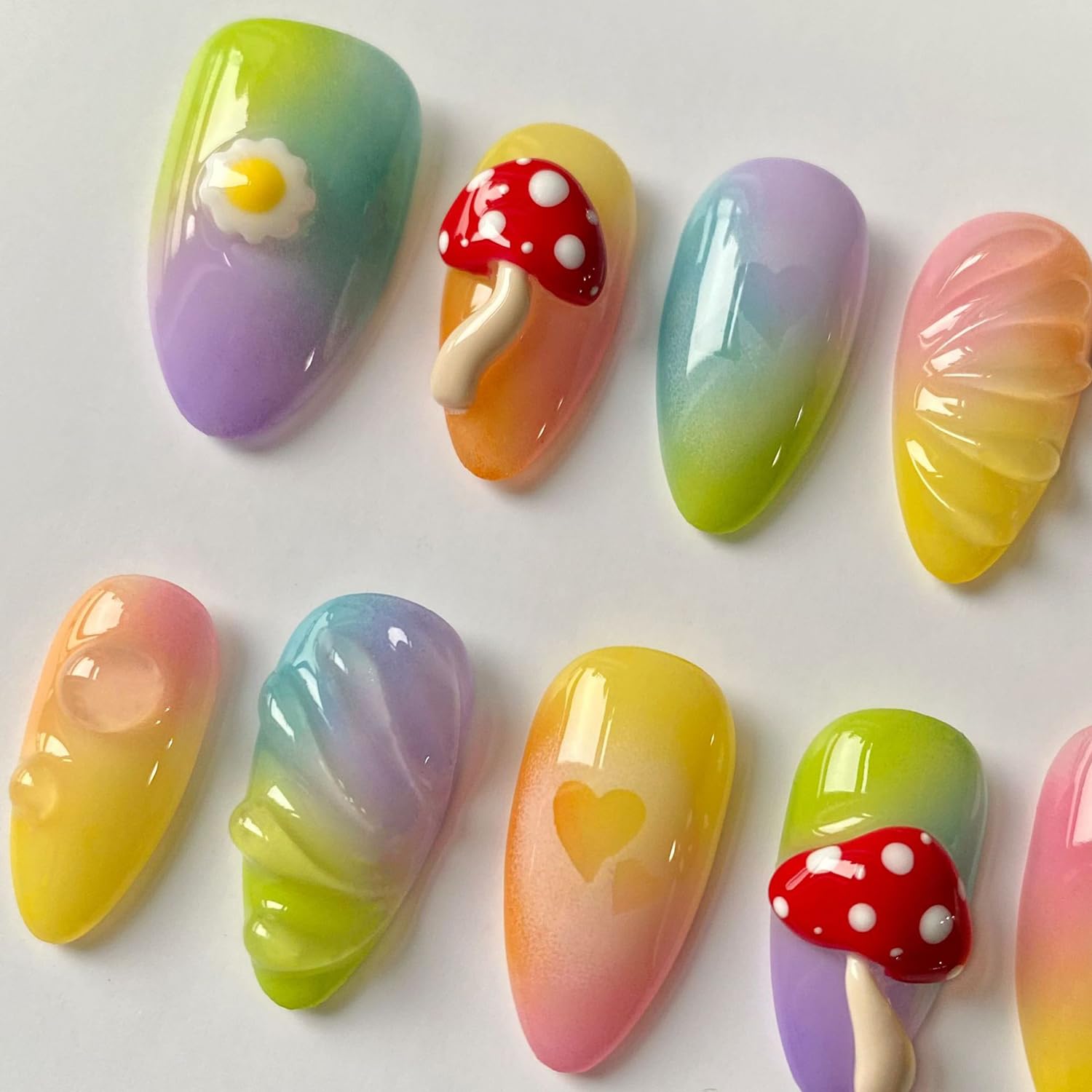 MABKJLF Handmade Short Almond 3D Press-On Nails – Reusable ABS, Full Kit Included